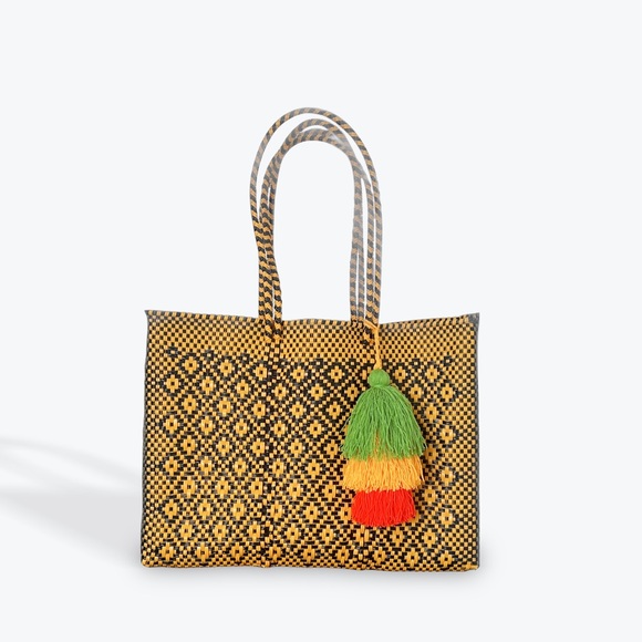 Handbags - Waterproof Beach mexican plastic basket yellow gold and black